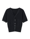 Black Lace-Trimmed Short Sleeve Cardigan