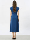 Satin Cap Sleeve Twist Waist Midi Shirt Dress
