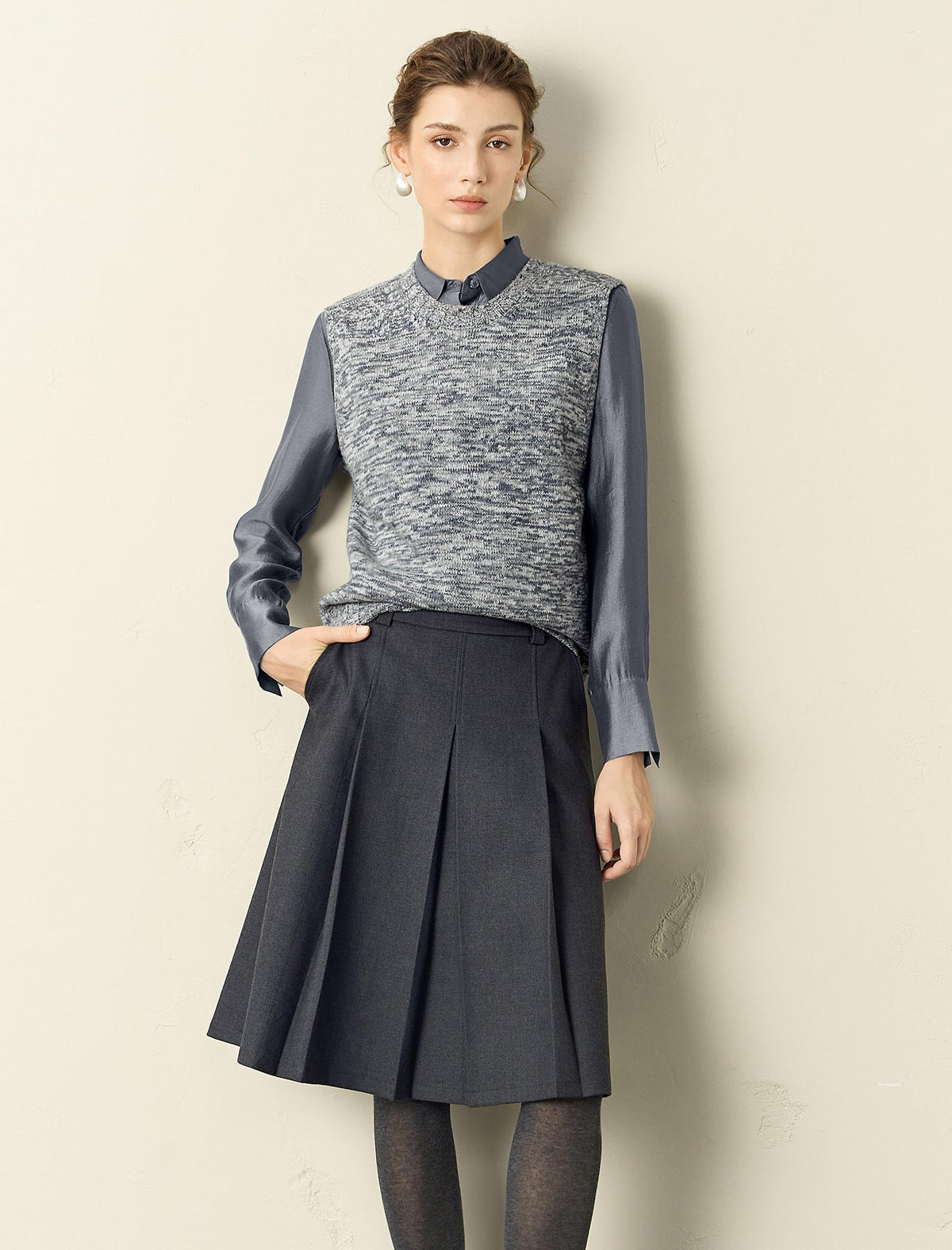 Grey Marled Wool-Blend Sweater Vest