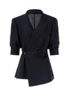 Tencel Blend Asymmetric Wrap Cinched Waist Blazer