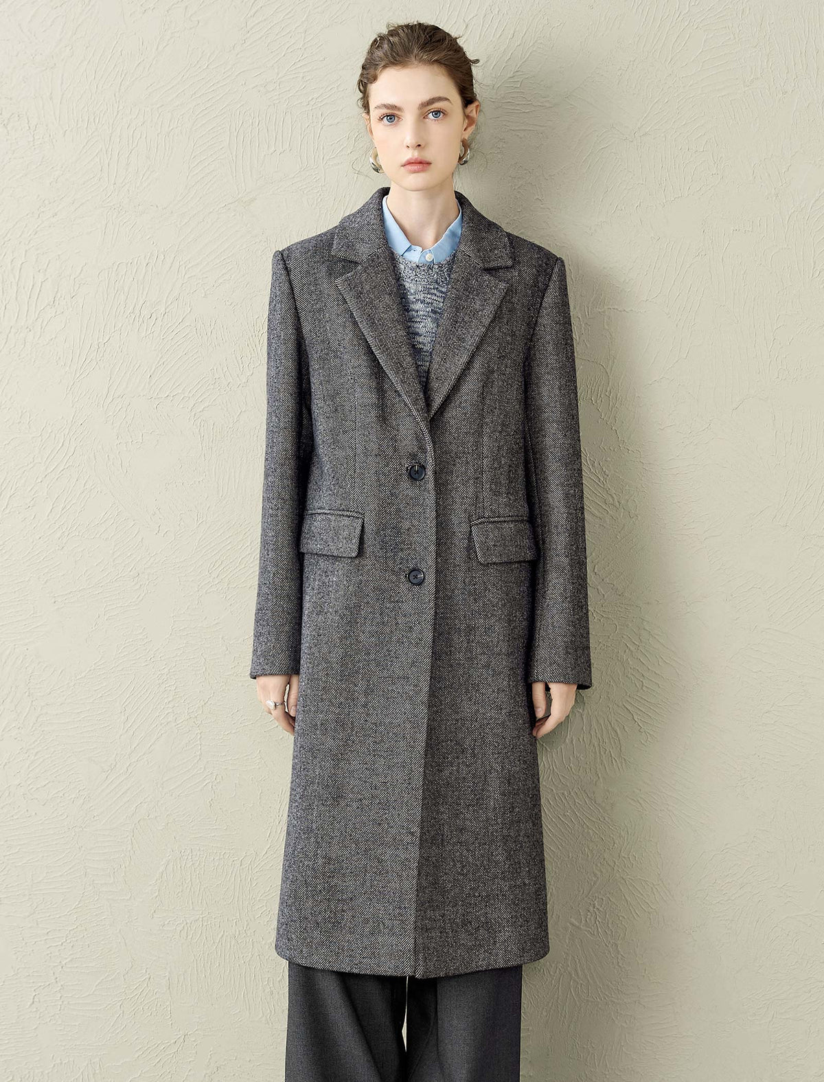 Herringbone Wool-Blend Coat