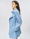 Light Blue Drawstring Waist Double Breasted Mid Length Trench Jacket