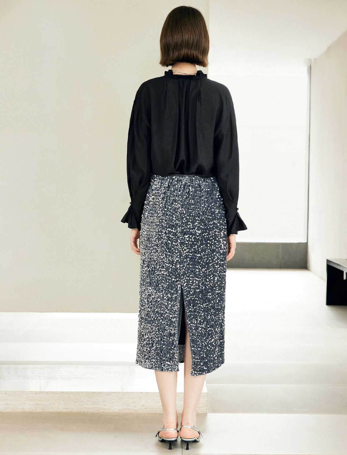 Ruffle Collar Long Sleeve Button Front Blouse