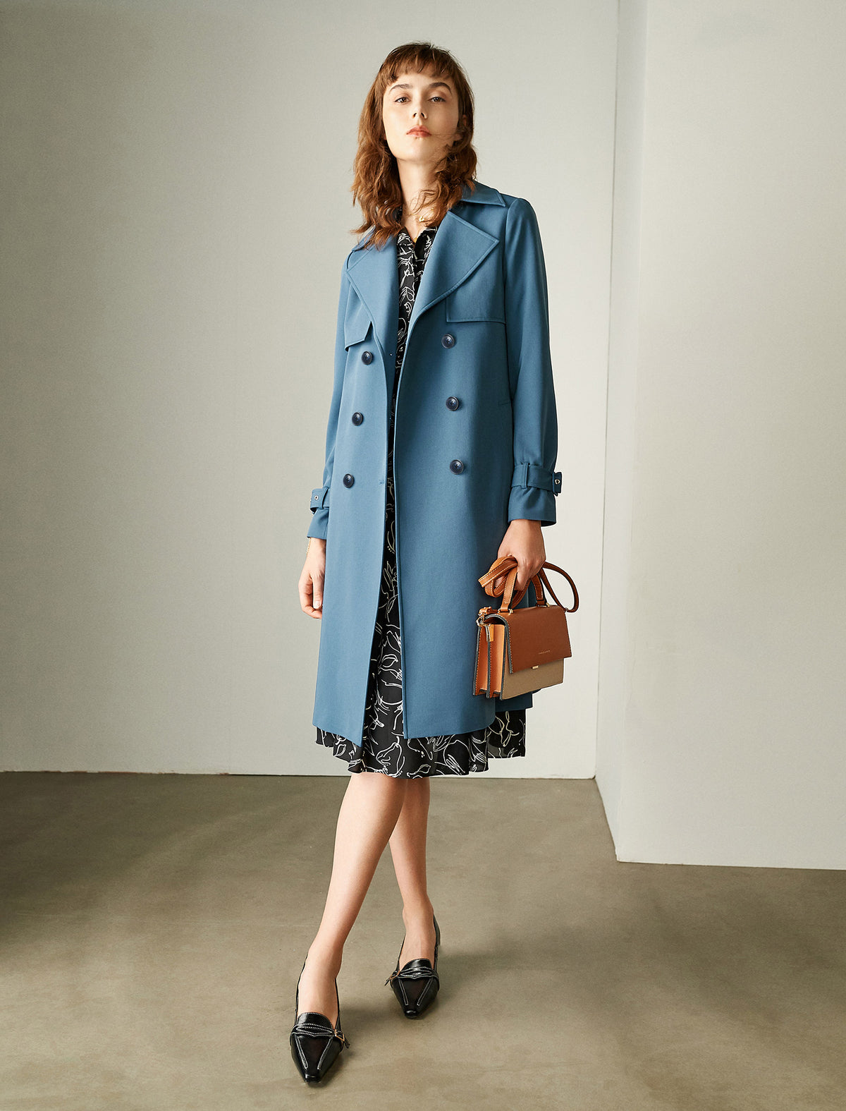 Blue Double-Breasted Trench Coat