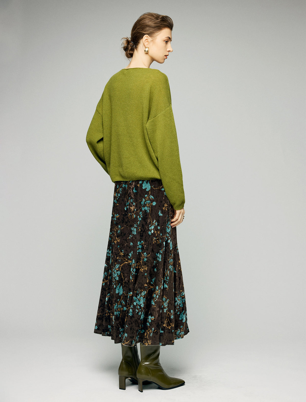 Wool Blend Floral Applique Boatneck Relaxed Sweater