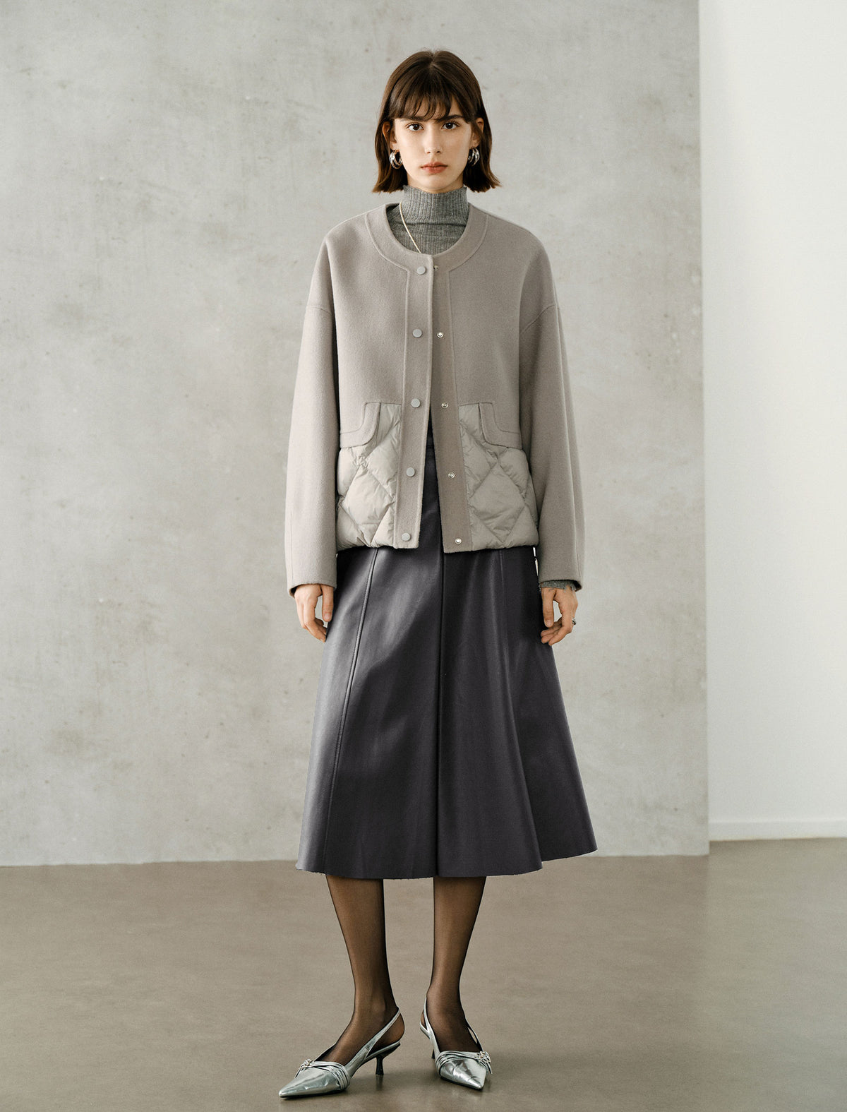 High-Waist Faux Leather A-Line Midi Skirt