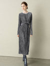 Velvet Waist-Defining Long-Sleeve Dress