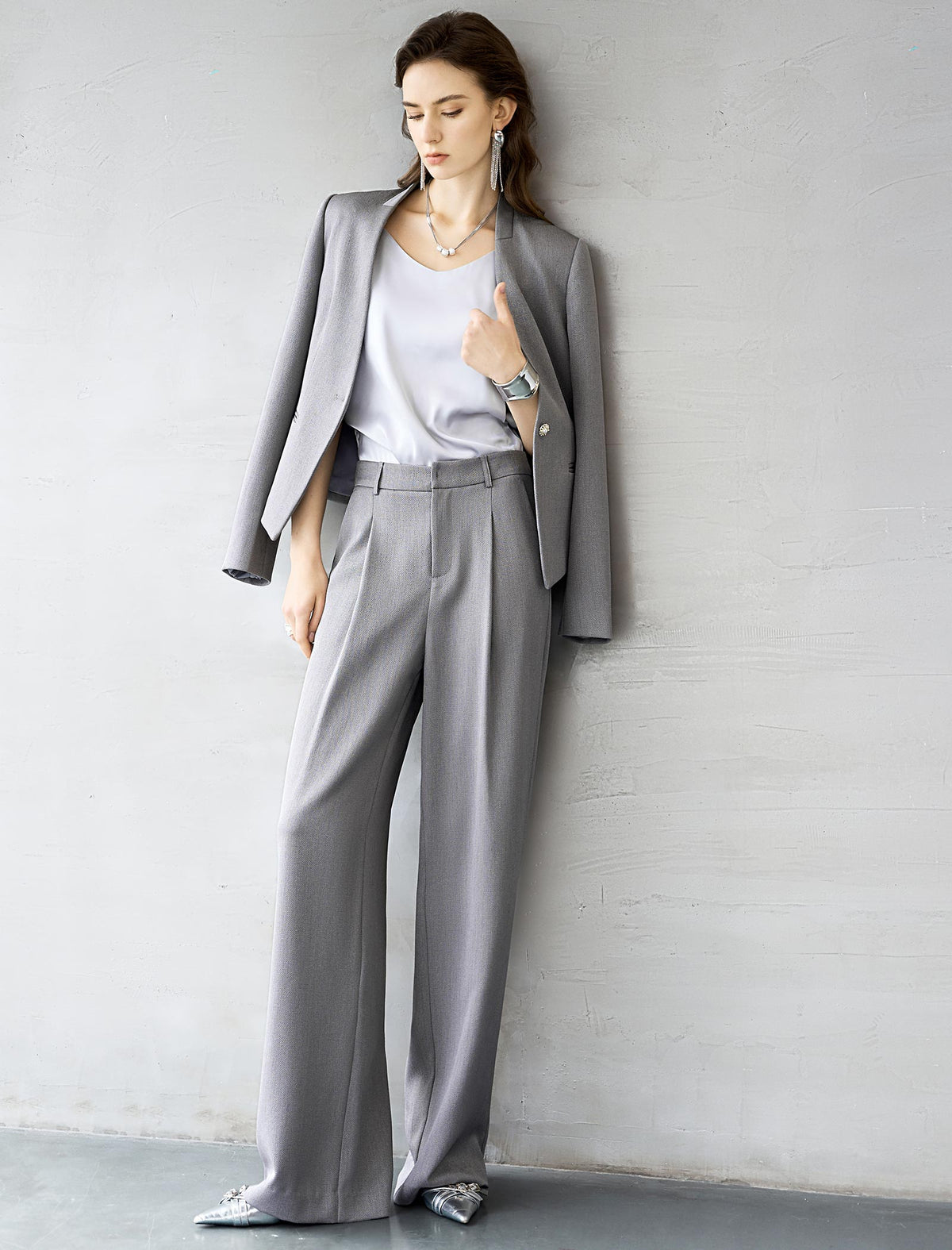 Light Grey Satin V-Neck Camisole