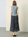 Black Paisley Print Pleated Maxi Skirt
