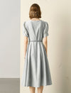 Tencel Square Neck Puff Sleeve Midi Dress