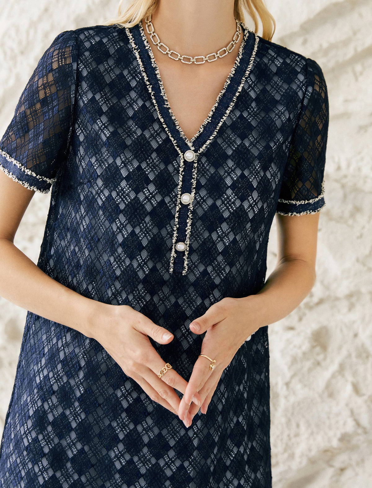 V-Neck Lace Short Sleeve Dress