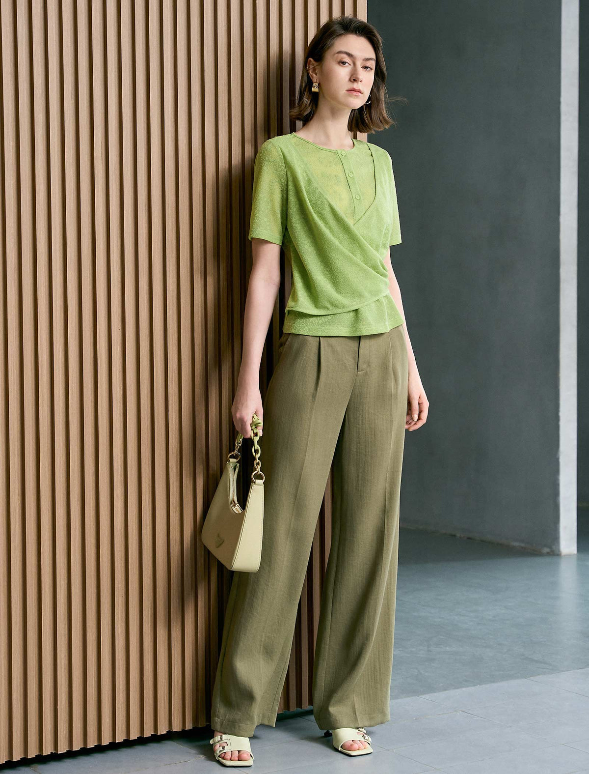 Lime Green Textured Wrap Knit Top
