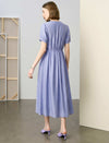 Drawstring Waist Midi Swing Dress with Button Placket