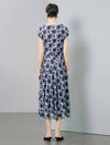 Blue Checked Ruched Midi Dress