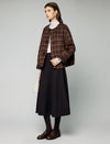 Wool Blend Plaid Crewneck Frog-Button Cropped Jacket