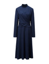 Navy Mock Neck Wrap Dress