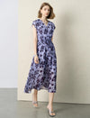 Blue Floral Print V-Neck Midi Dress