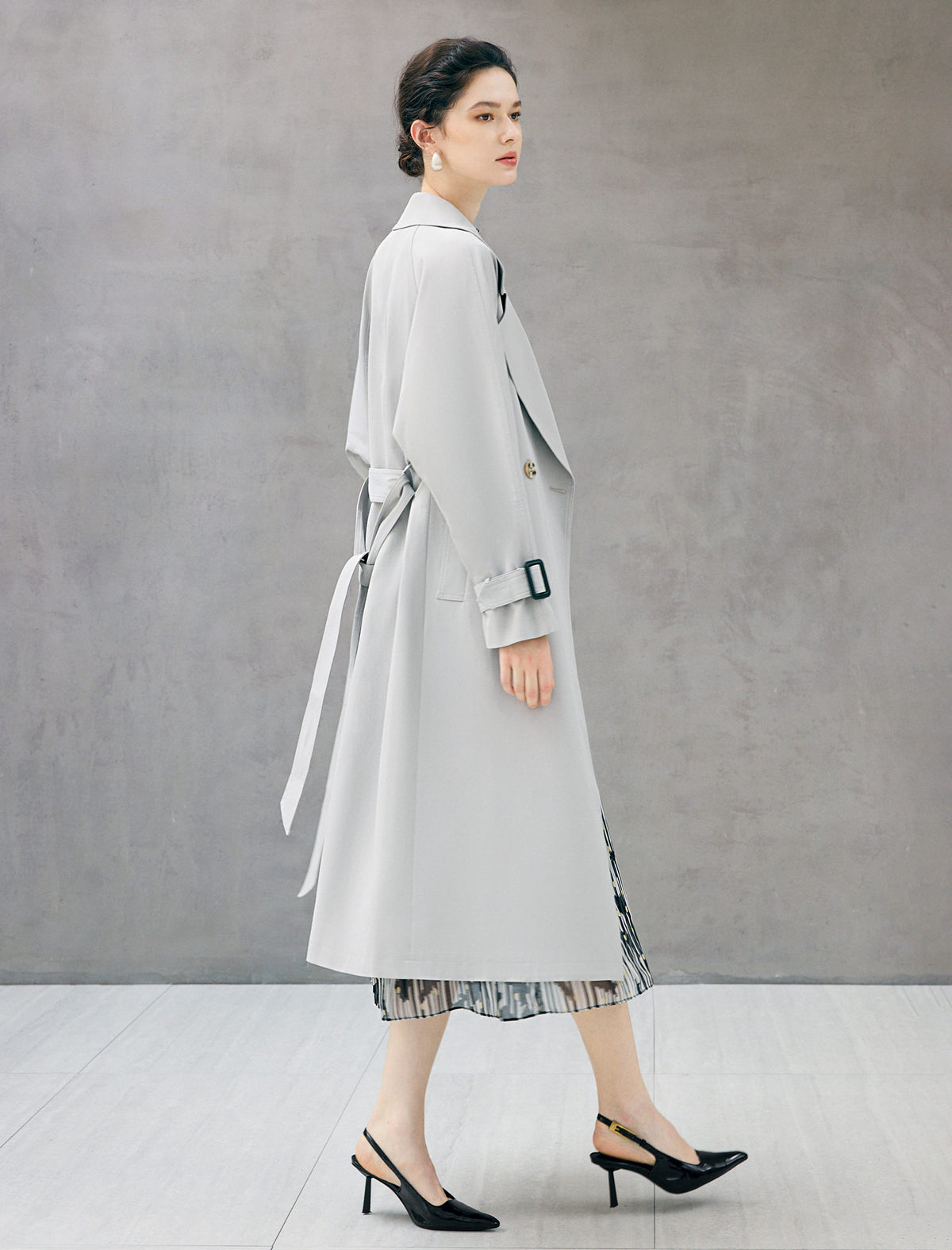Double Breasted Midi Trench Coat with Waist Belt