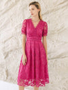 V-Neck Waist-Cinched Short Sleeve Dress