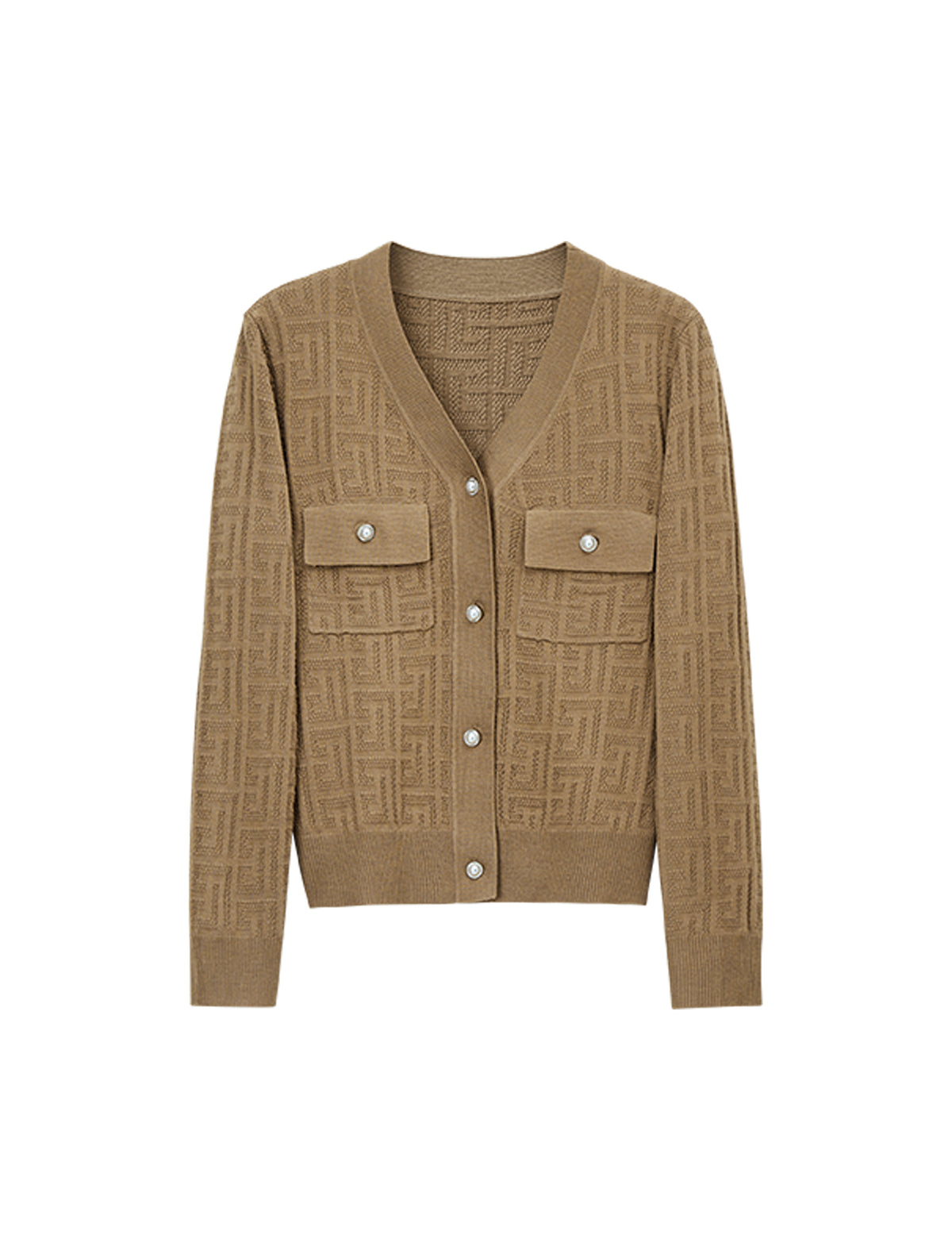 Retro Jacquard V-Neck Wool Blend Knit Cardigan