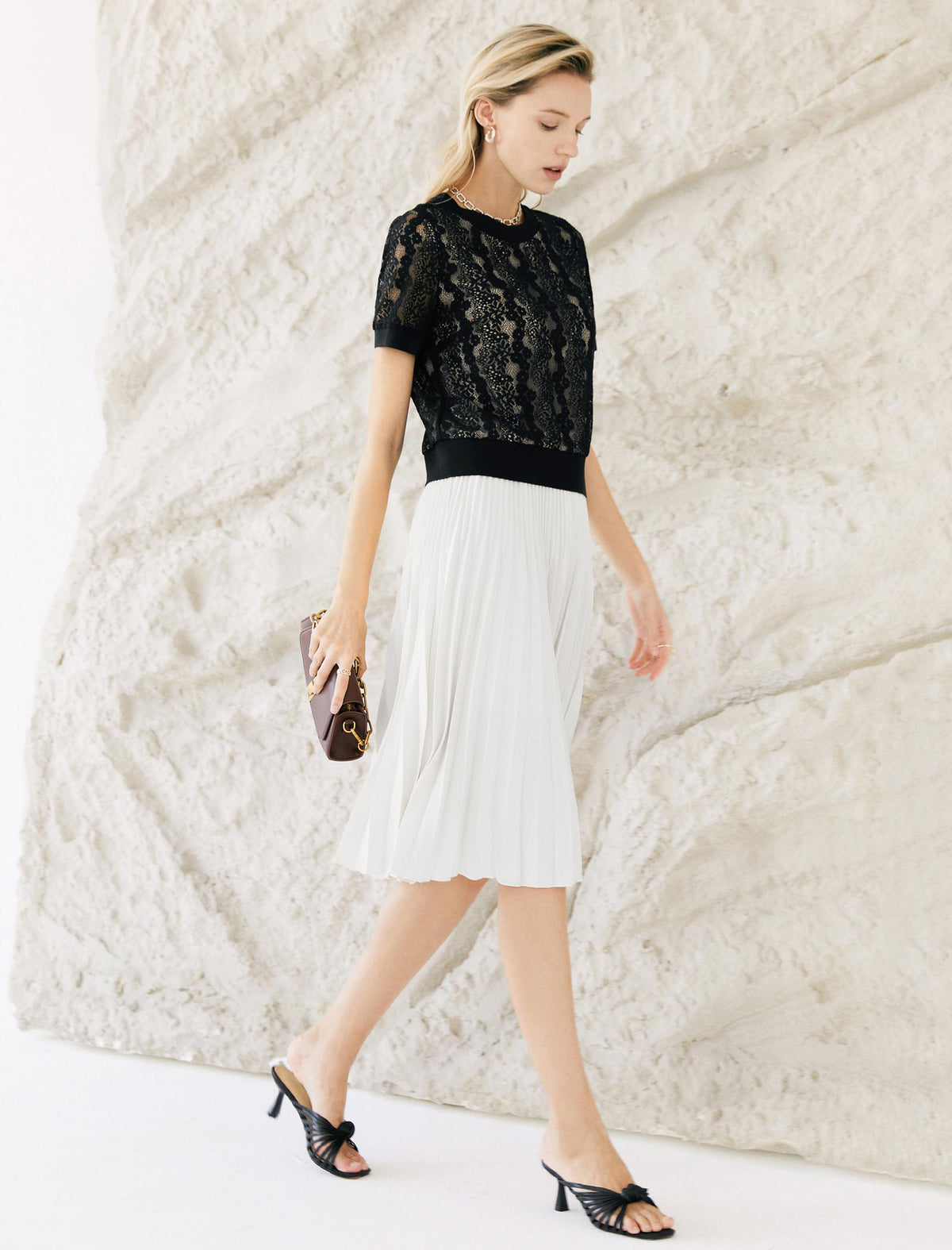 Solid Color Pleated A-Line Skirt