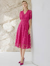 V-Neck Waist-Cinched Short Sleeve Dress