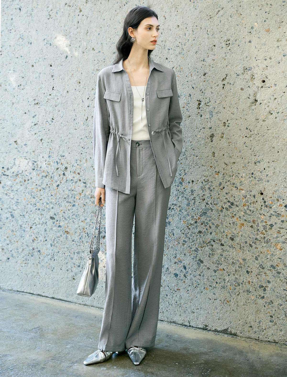 Tencel-Wool Blend Wide Leg Pants