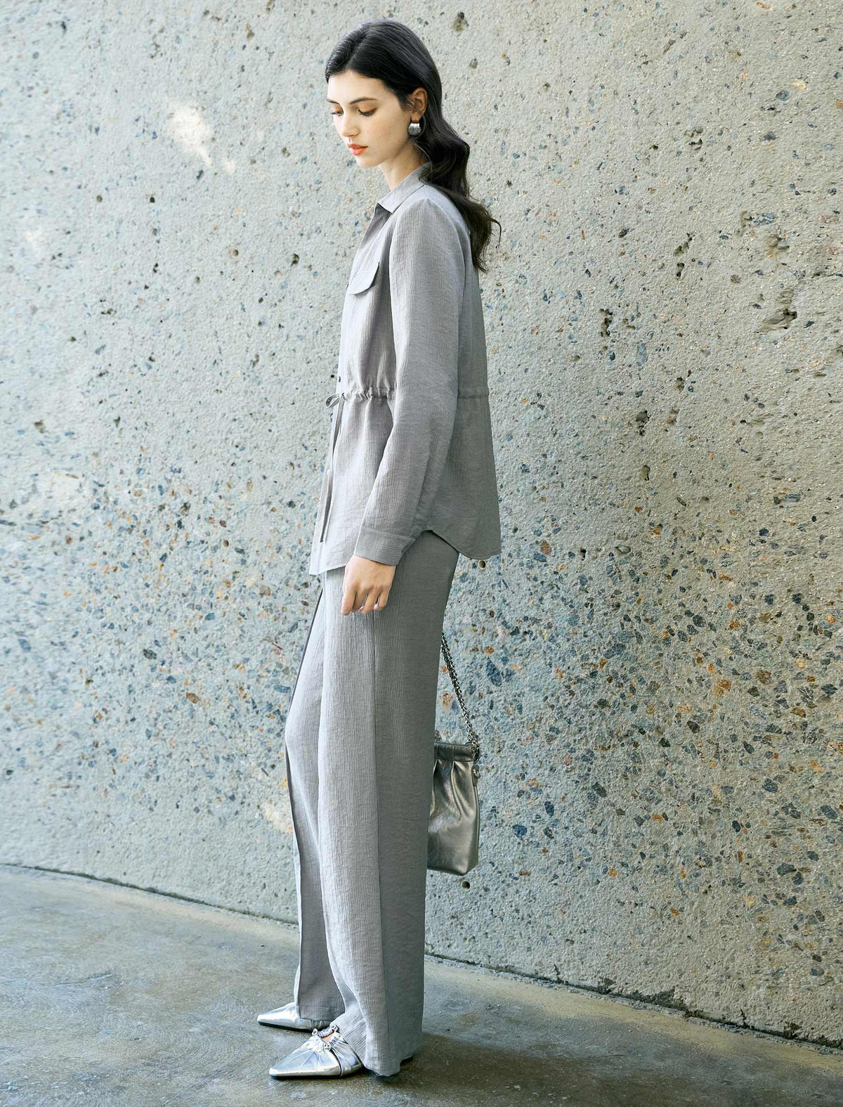 Tencel-Wool Blend Wide Leg Pants
