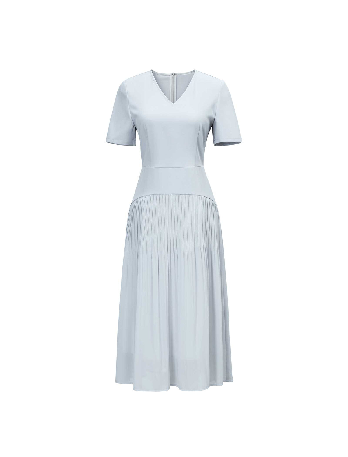 Light Gray Mixed Fabric Pleated Midi Dress