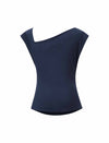 Navy Blue Asymmetric Neck Ruched Knit Top