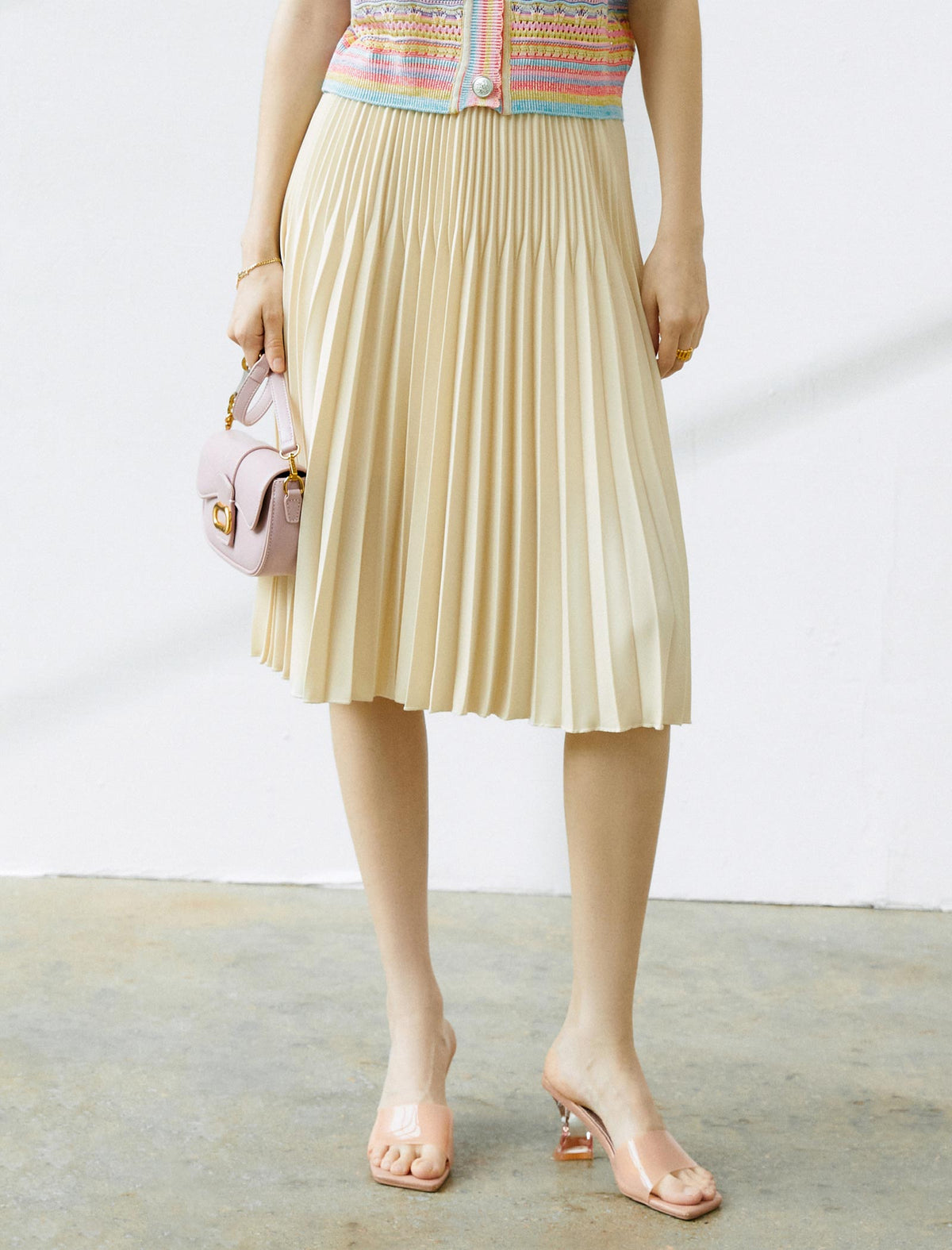 Solid Color Pleated A-Line Skirt