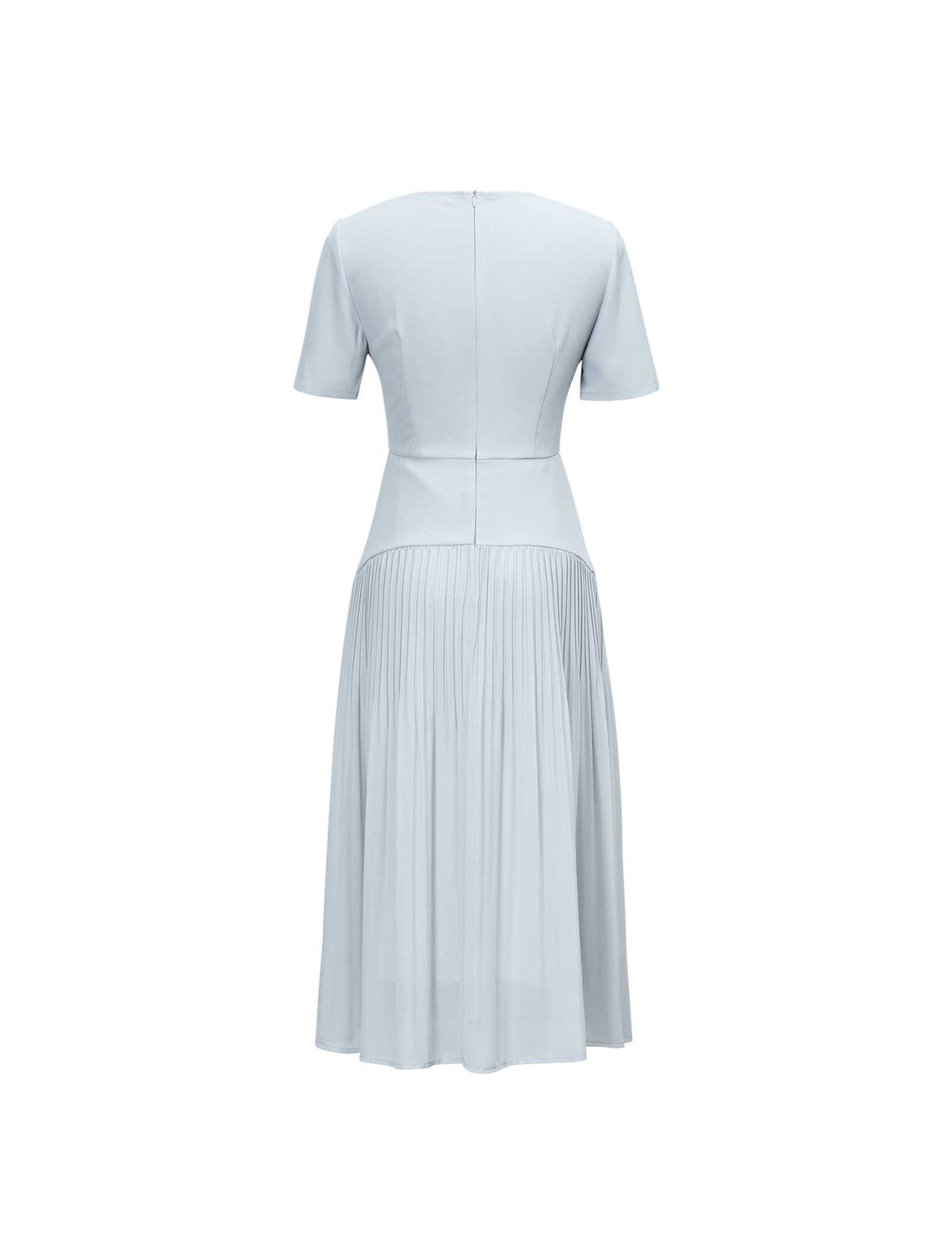 Light Gray Mixed Fabric Pleated Midi Dress