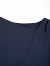 Navy Blue Asymmetric Neck Ruched Knit Top