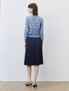 Navy High Waist Pleated Midi Skirt