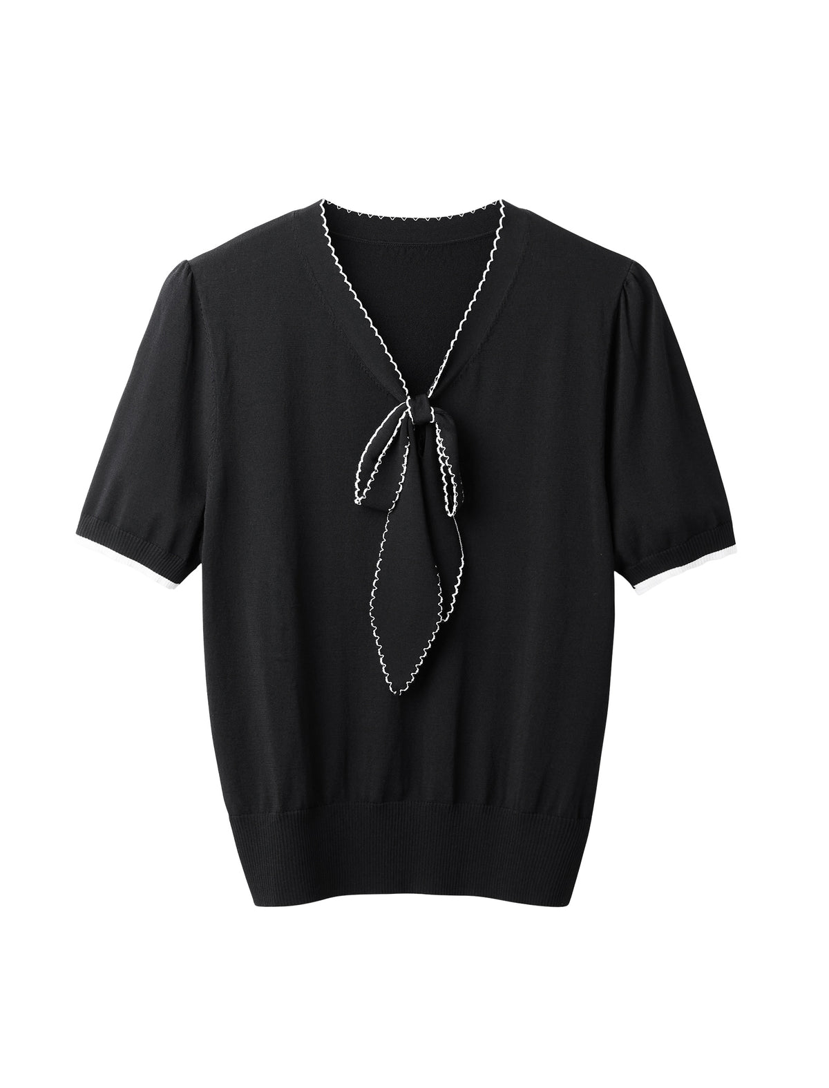 Contrast Bow V-Neck Knit Top