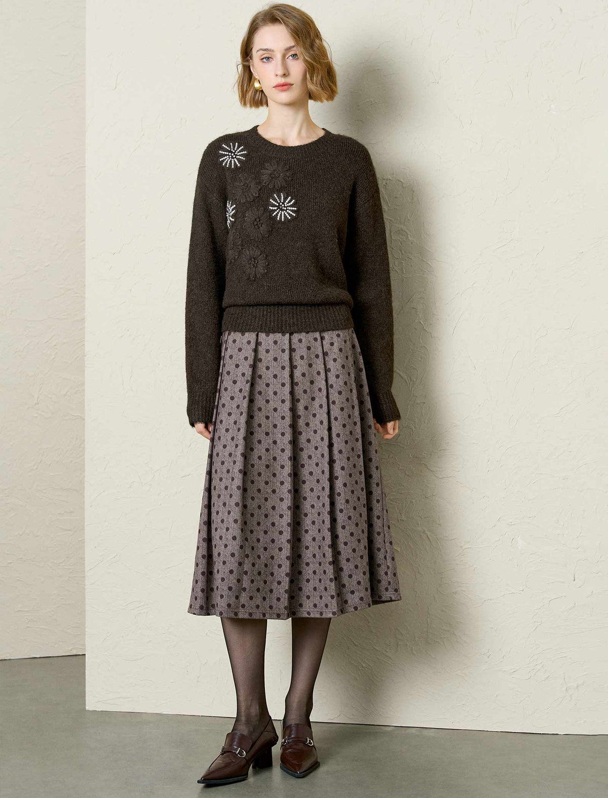 Firework Beading Flower Knit Wool-Blend Sweater