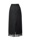 High Waist Lace Hem Back Slit Midi Pencil Skirt
