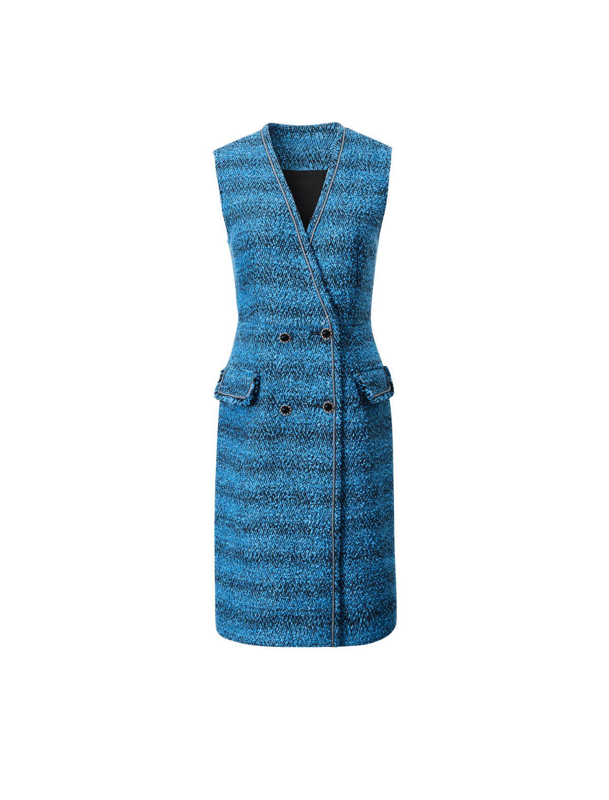 Wool Blend Jacquard Double-Breasted Pocket Dress