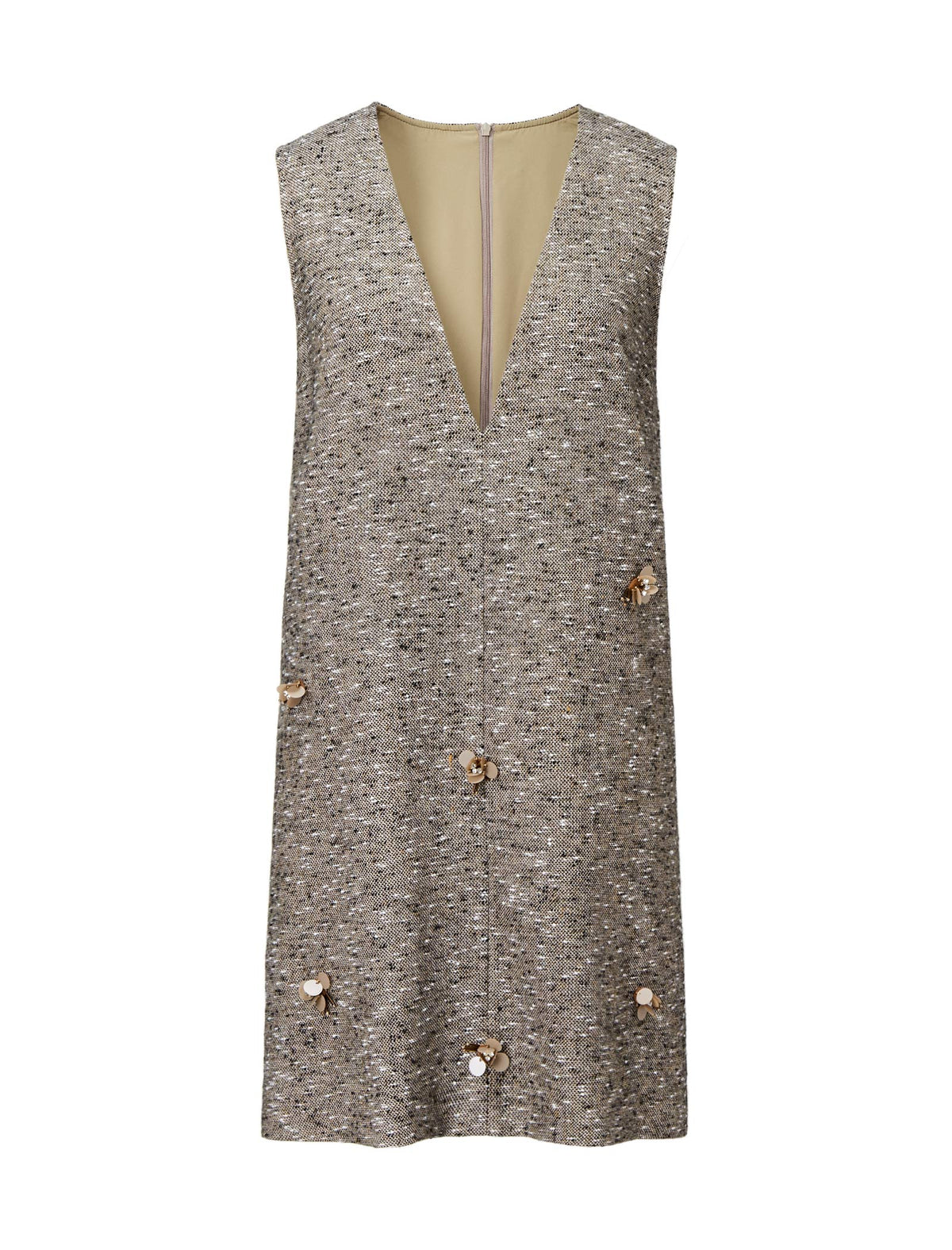 Tweed V-Neck Sleeveless Shift Dress