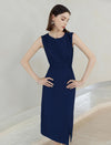 Sleeveless Sheath Midi Dress with Single-Breasted Detail
