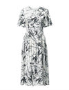 Watercolor Floral Puff Sleeve Midi Dress