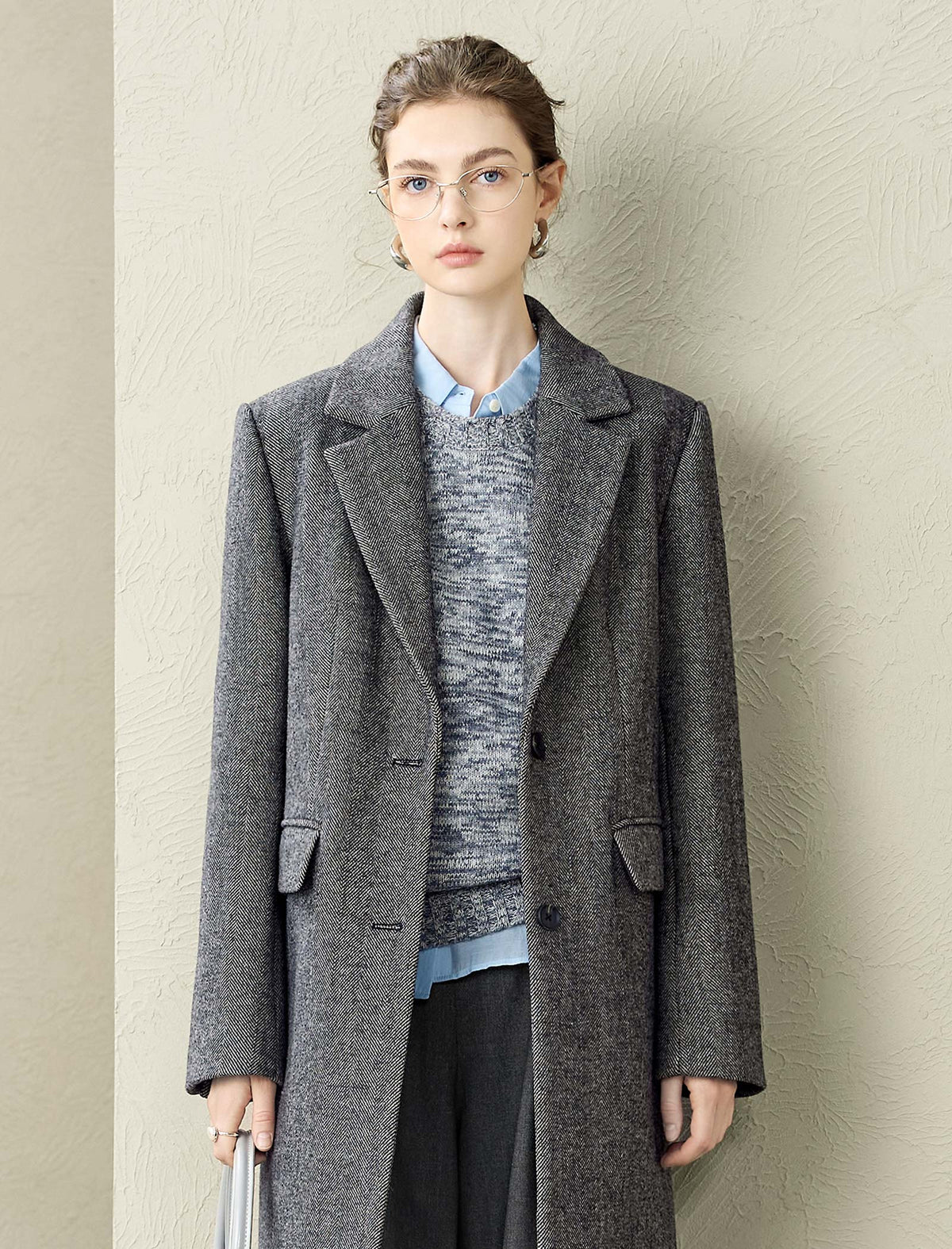 Herringbone Wool-Blend Coat
