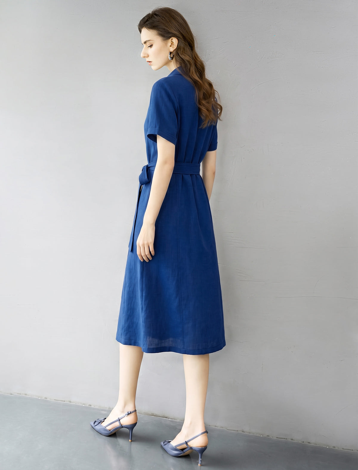 Klein Blue Utility‑Style Shirt Midi Dress