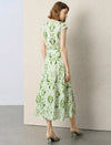 Green Ikat Print Sleeveless Midi Dress