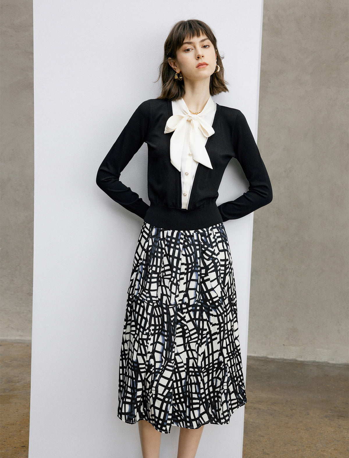 Faux Two-Piece Bow Detail Knit Top