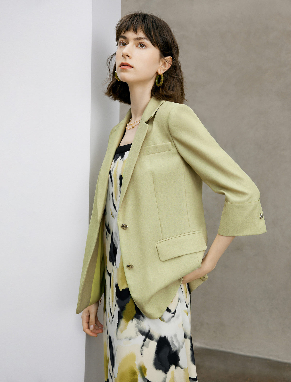 Notch Lapel 3/4 Sleeve Office Blazer