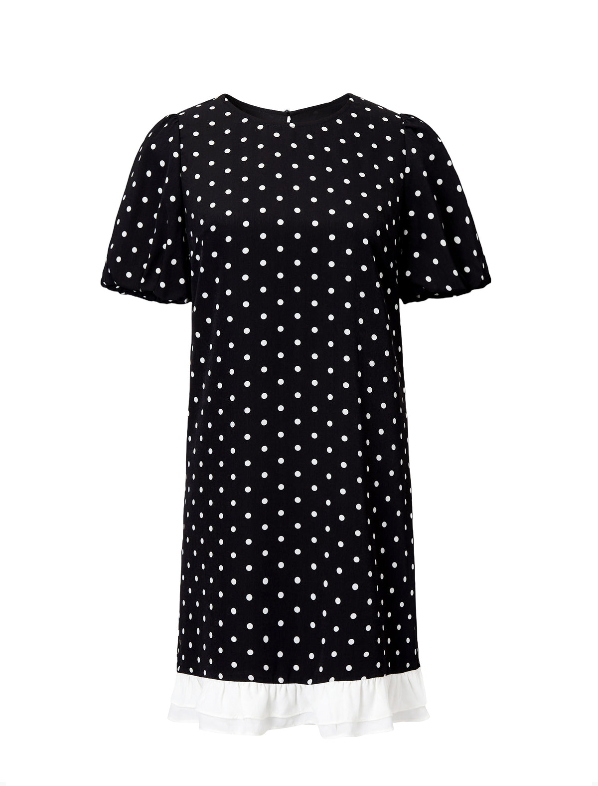 Black Polka Dot Puff Sleeve Ruffle Hem Dress