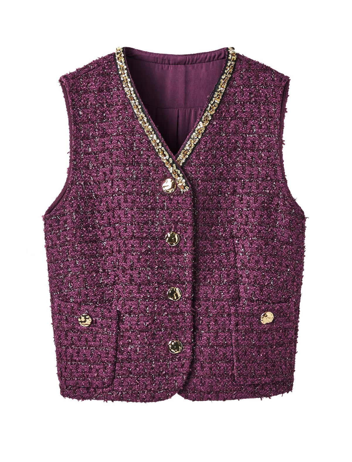 Red Tweed Vintage V-Neck Vest Coat