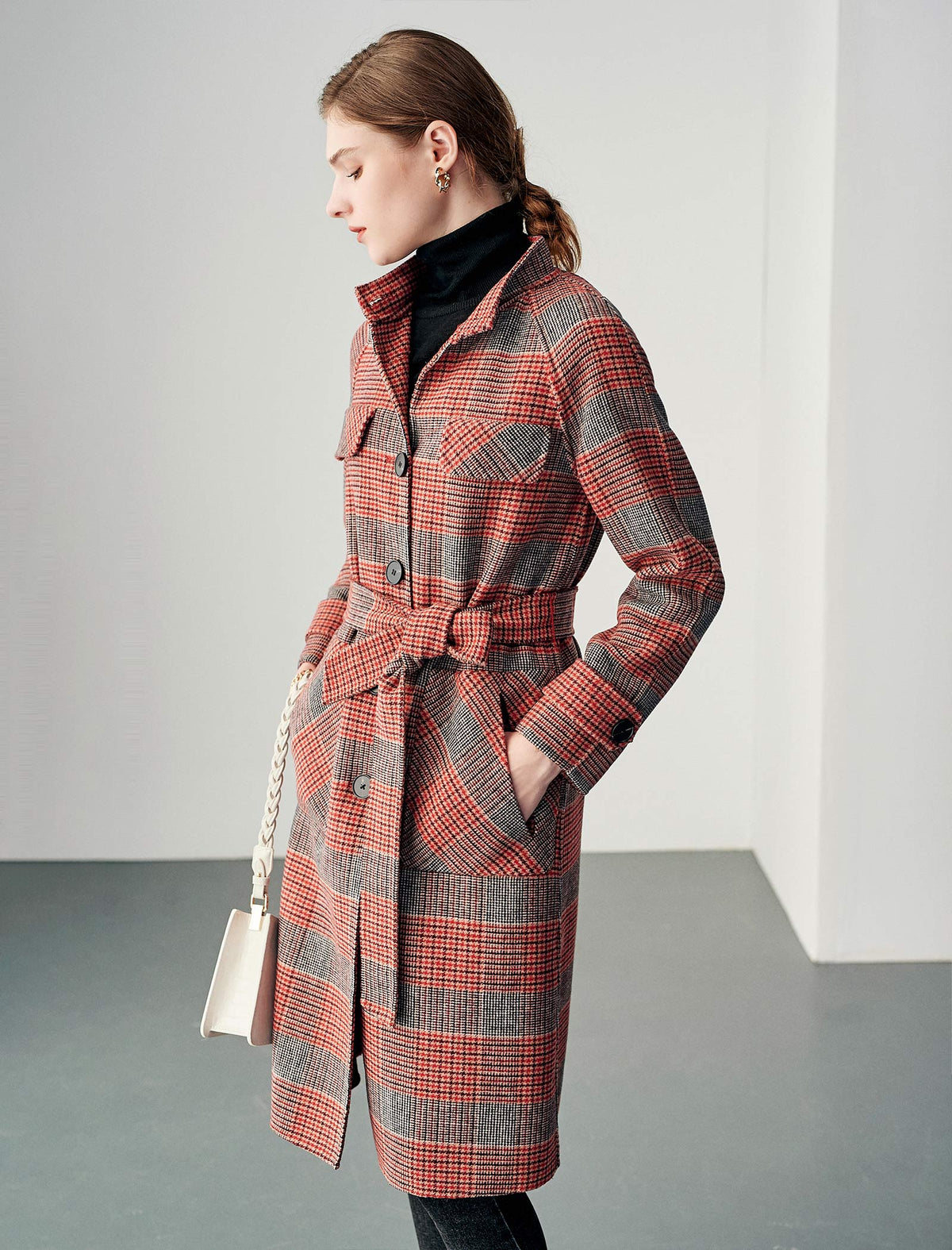 Wool Blend Knit Stand-Collar Raglan-Sleeve Coat