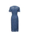 Dusty Blue Floral Lace Sheath Midi Dress